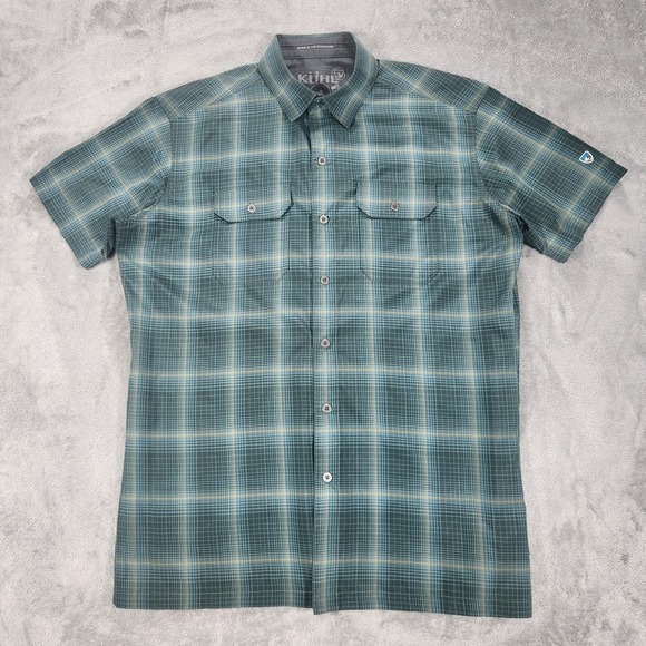 KdcHL Other - Kuhl Response Shirt Mens Small Green Blue Plaid Short Sleeve Button‎ Front